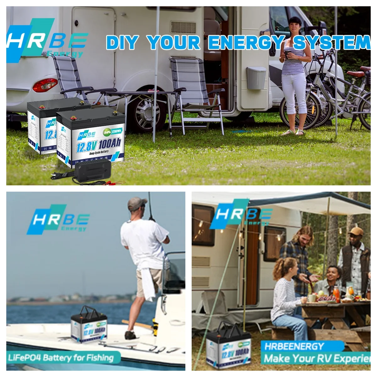 12V 100Ah LiFePO4 Battery, 15000+ Deep Cycle 4S4P 100A BMS, HRBEENERGY Lithium RV Batteries for Home Marine Camper Golf Cart