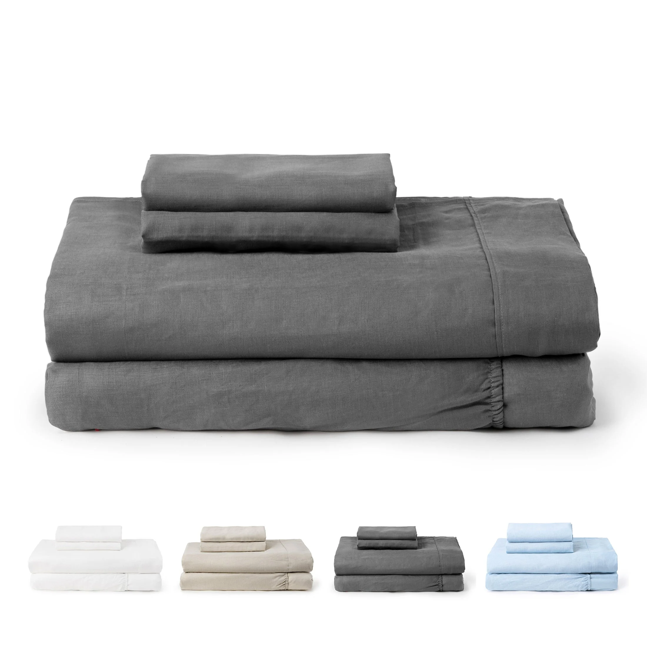 Mellanni 100% Flax Linen 4-Piece 135 GSM Gray Linen Sheet Set, King - Deep Pocket