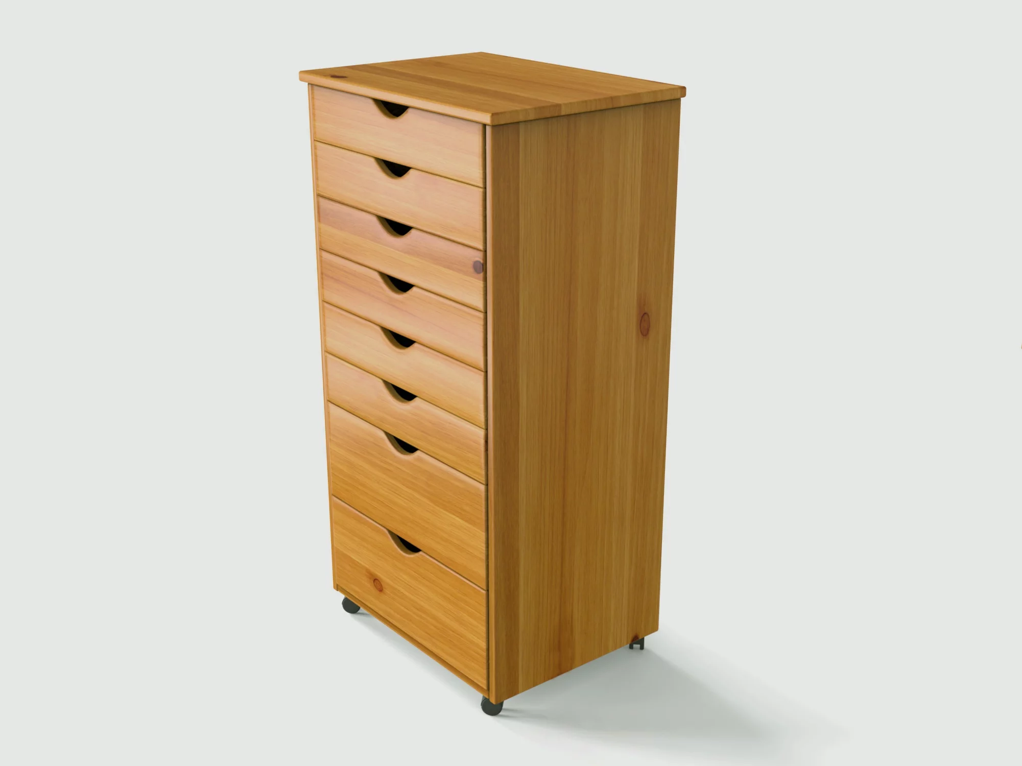 Adeptus Original Roll Cart, Solid Wood, 6+2 Drawer Extra Wide Roll Cart, Med Pine