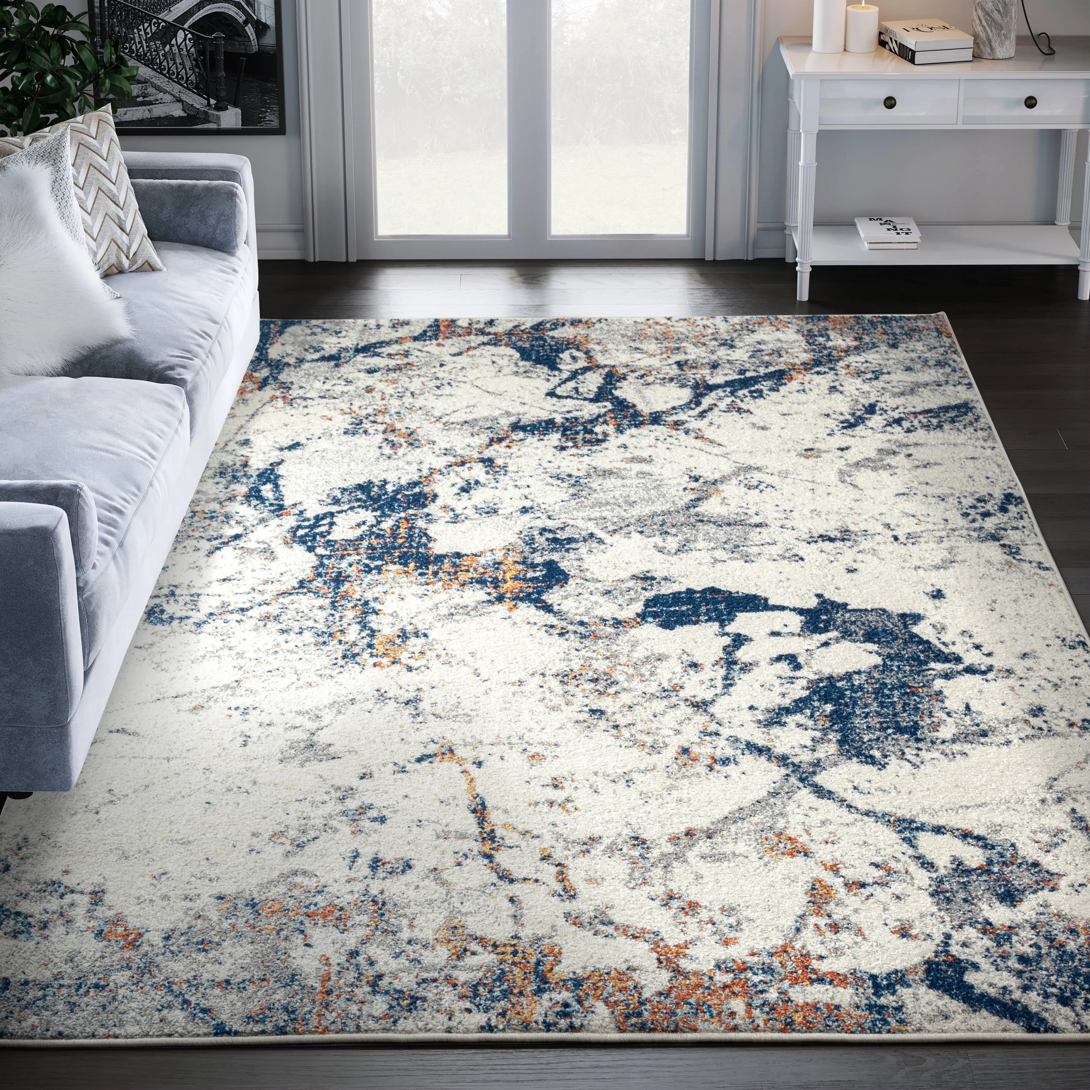 Abani Casa Collection Area Rug Mid Century Modern Bedroom Living Room Decor Floor Rug 8 x 10 Blue Grey