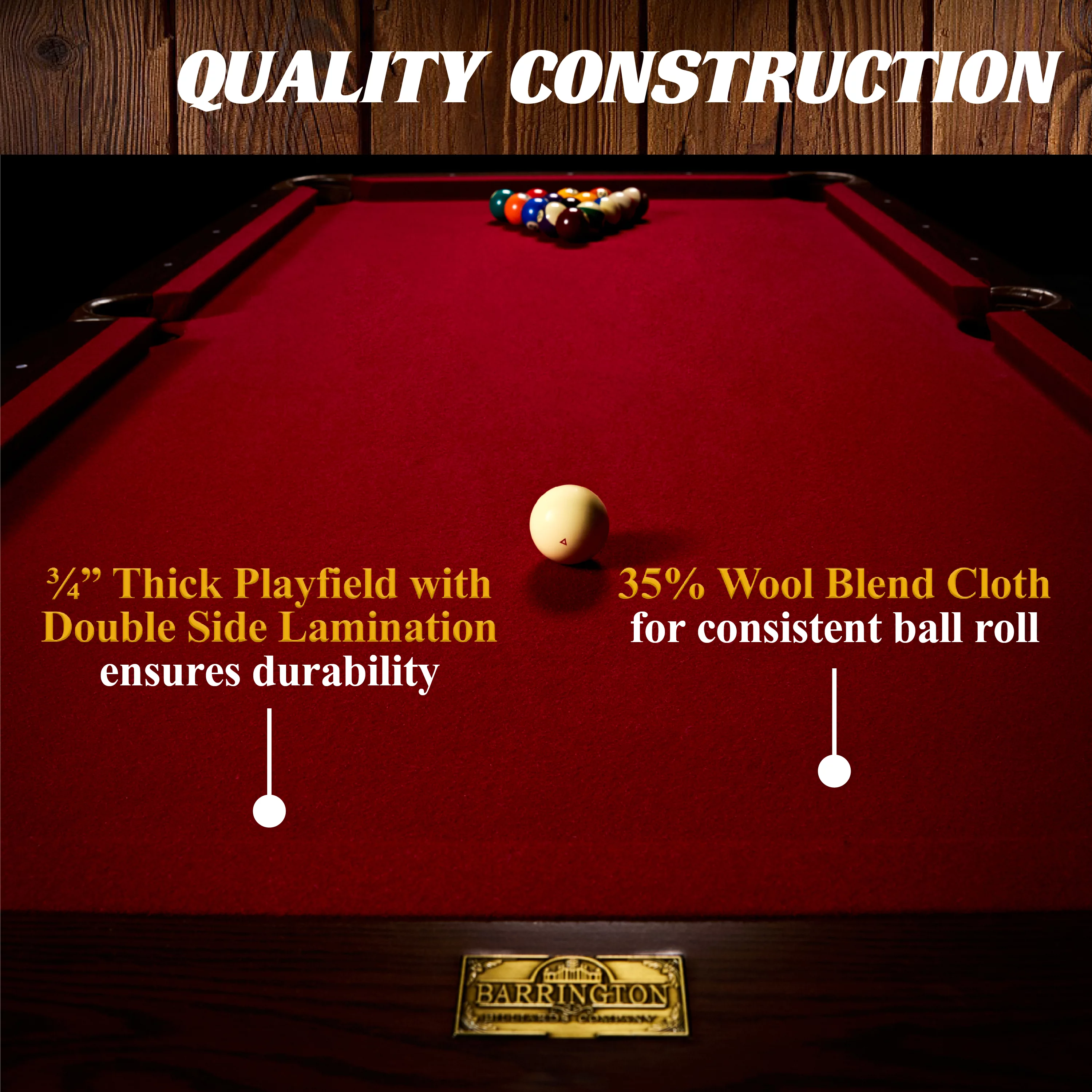 Barrington Red Billiard Table with Cue Rack and Accessories (89