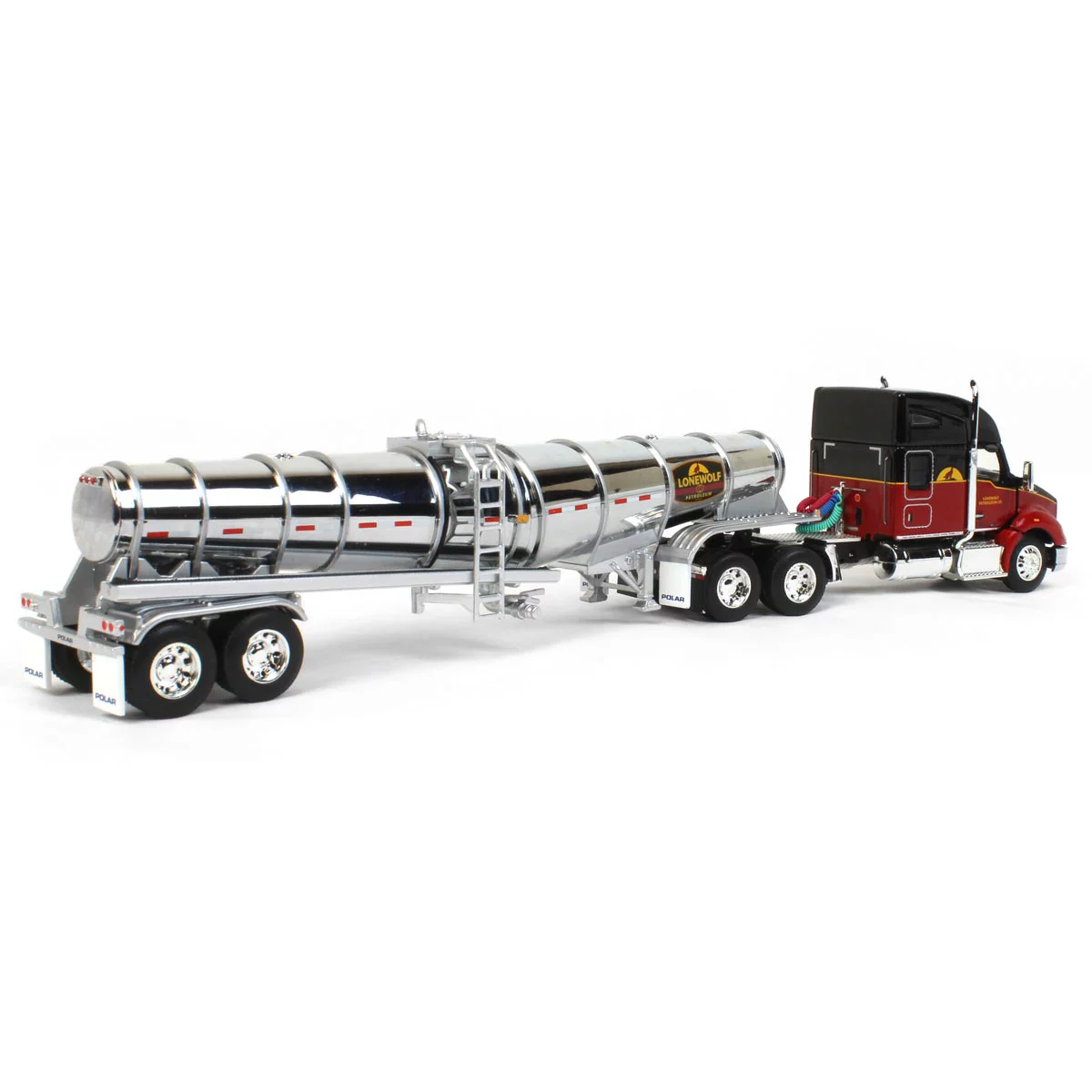 First Gear  1-64 Scale 76 Mid-Roof Sleeper Cab Kenworth T680 Diecast Truck, Black, Red & Chrome