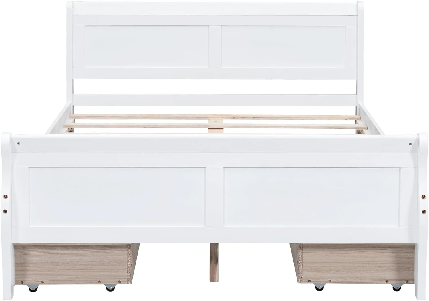 Full Size Platform Bed with 4 Drawers and Streamlined Headboard & Footboard, Solid Wood Bed Frame for Kids Teens Adults