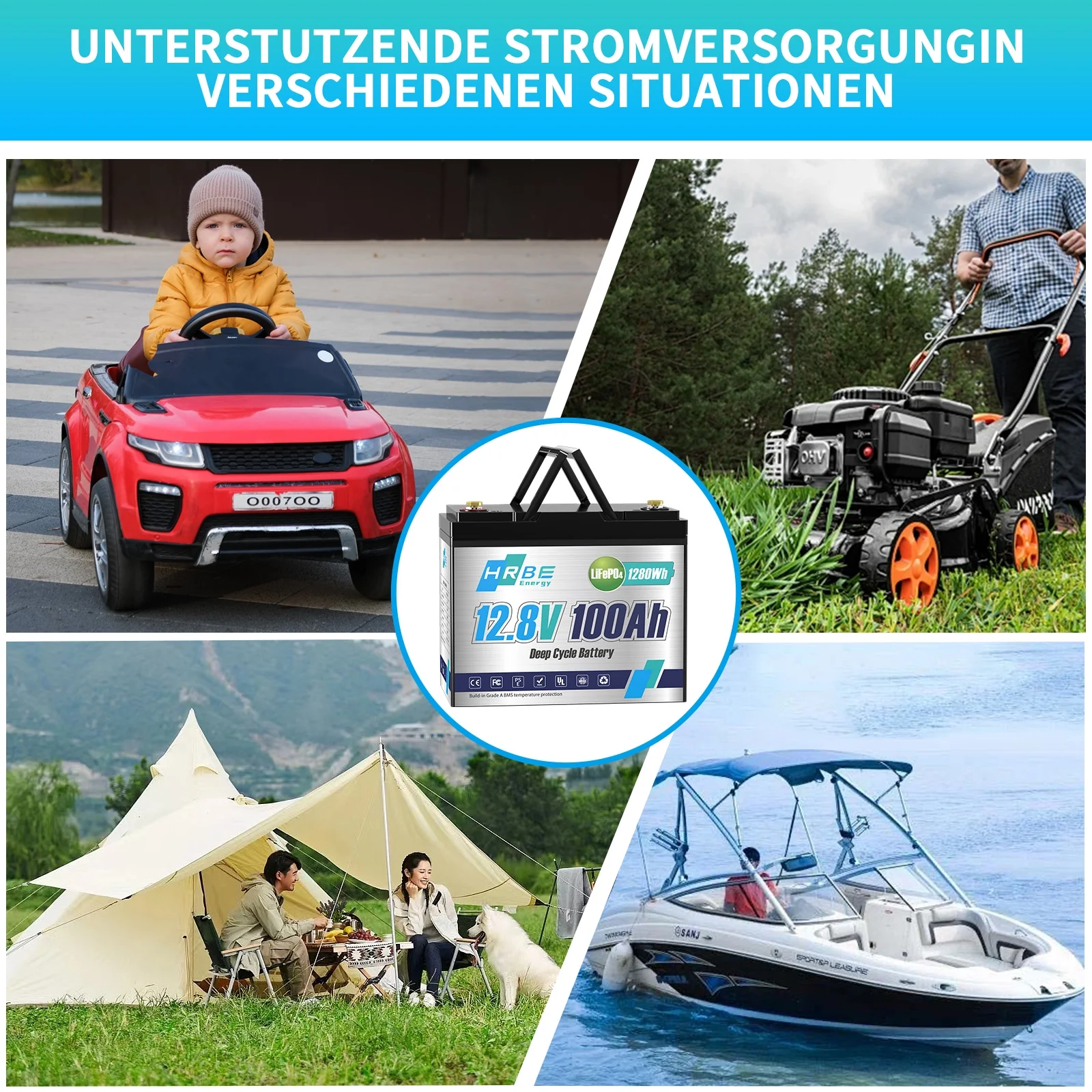 12V 100Ah LiFePO4 Battery, 15000+ Deep Cycle 4S4P 100A BMS, HRBEENERGY Lithium RV Batteries for Home Marine Camper Golf Cart