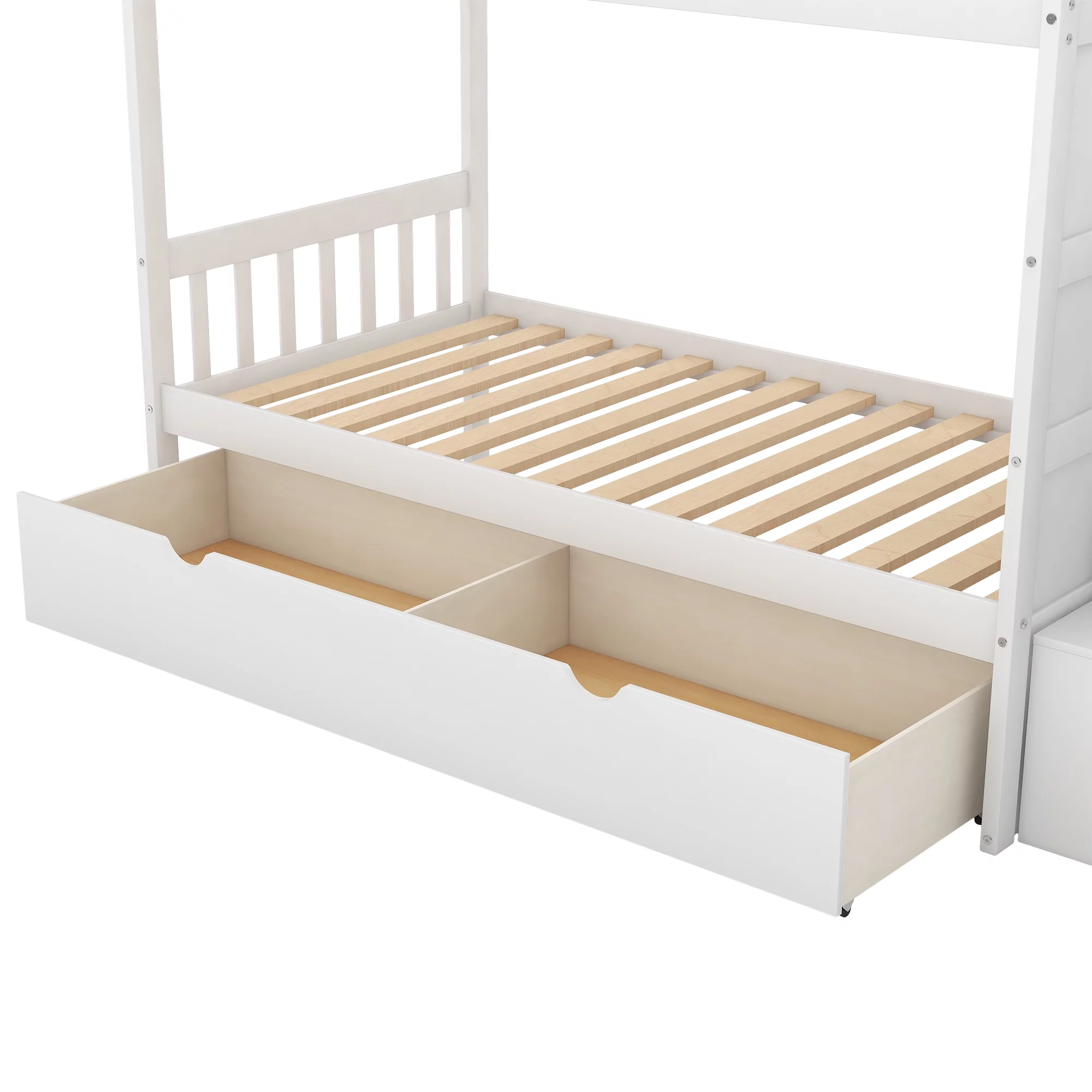 Euroco Twin over Twin Bunk Bed with Drawer and Cabinet for Kids Bedroom, White