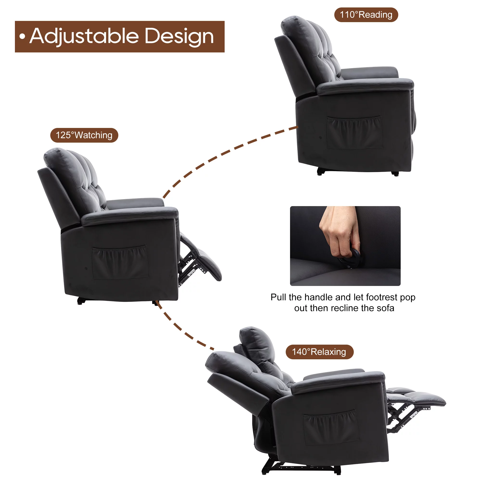 Reclining Sofa, 3 Seater Sofa Recliner with Flipped Middle Backrest, PU Leather Reclining Sofa with 2 Cup Holders and Console Slate, Manual Reclining Home Theater Seating for Living Room