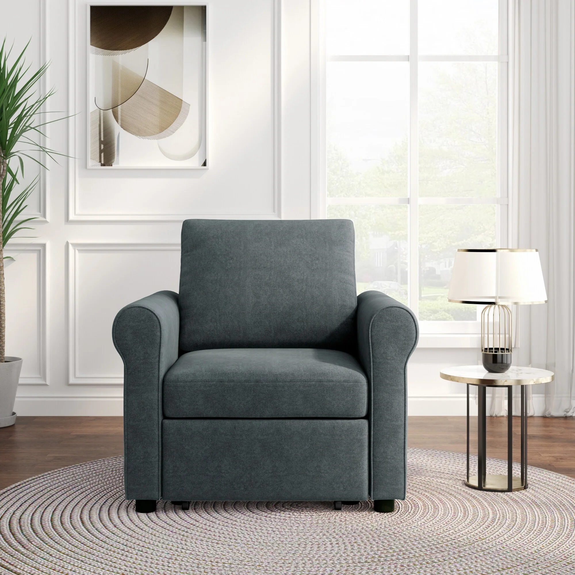 3-in-1 Sofa Bed Chair Convertible Sleeper Chair Bed Modern Adjust Backrest Single Sofa Bed Livingroom Accent Chair for Bedroom Dark Blue