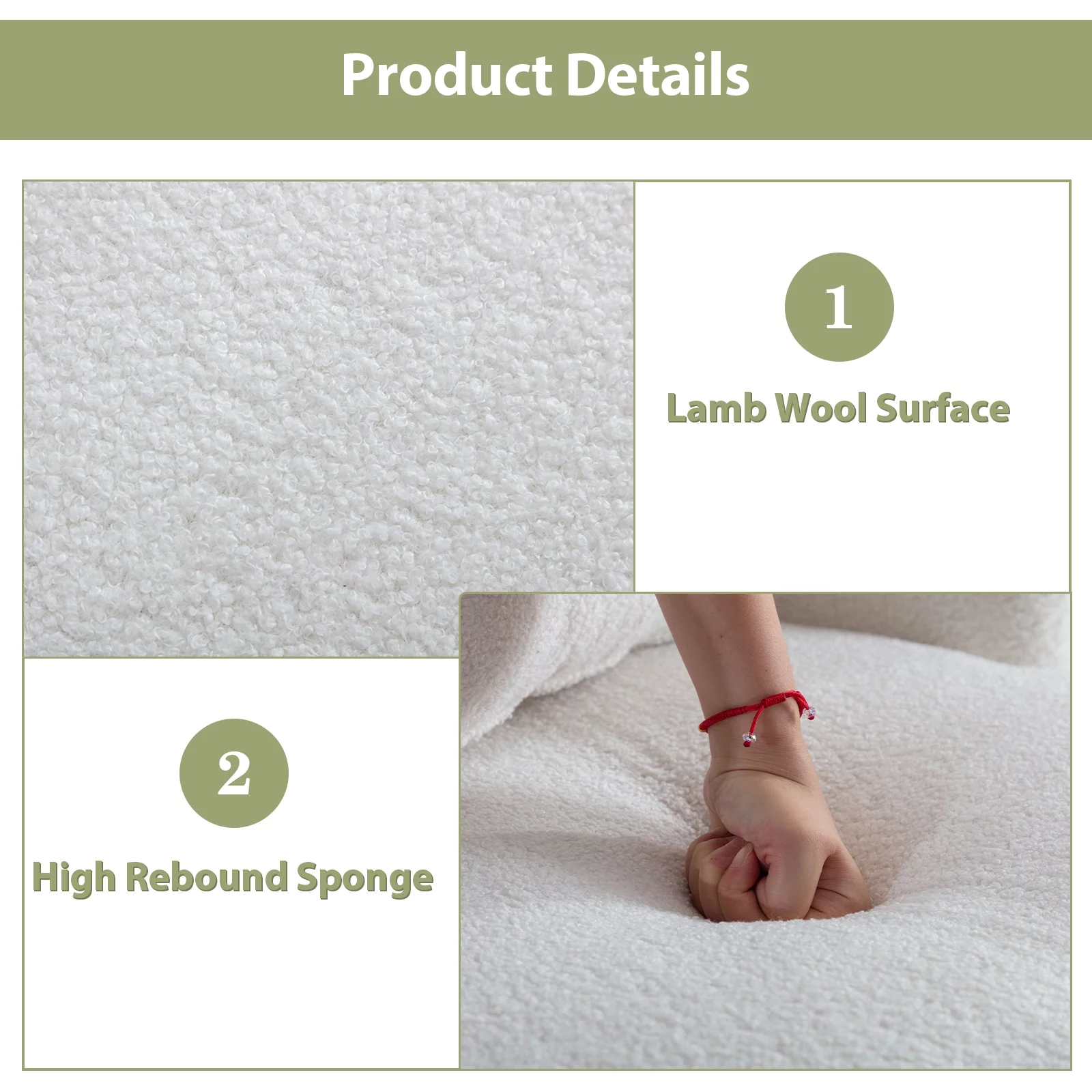 Ebello Swivel Accent Chair with Lamb Wool Fabric for Adult, Plump Pillow, Detachable Cushion, White