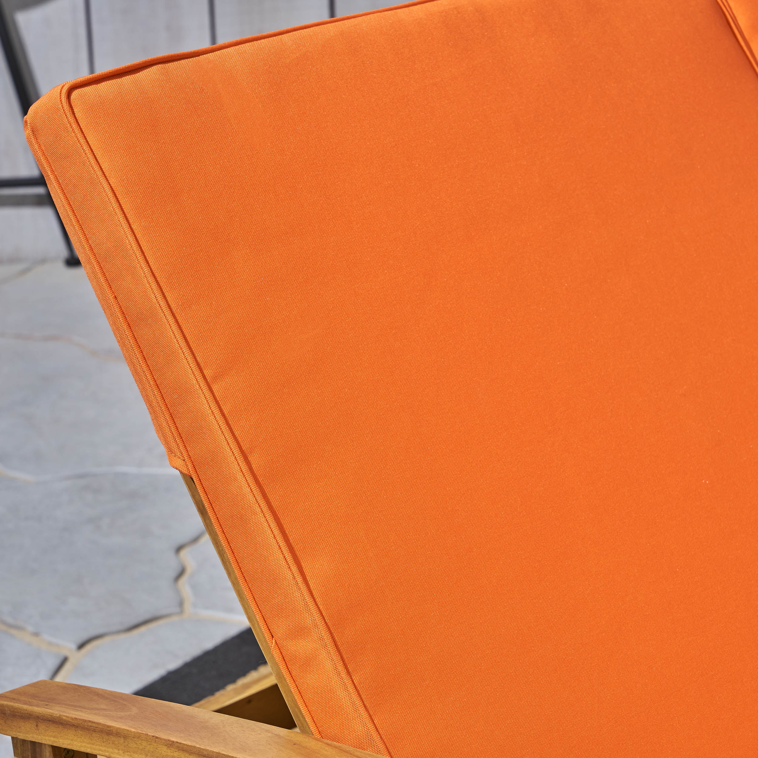 Danielle Outdoor Acacia Wood Double Chaise Lounge with Cushion, Teak, Orange