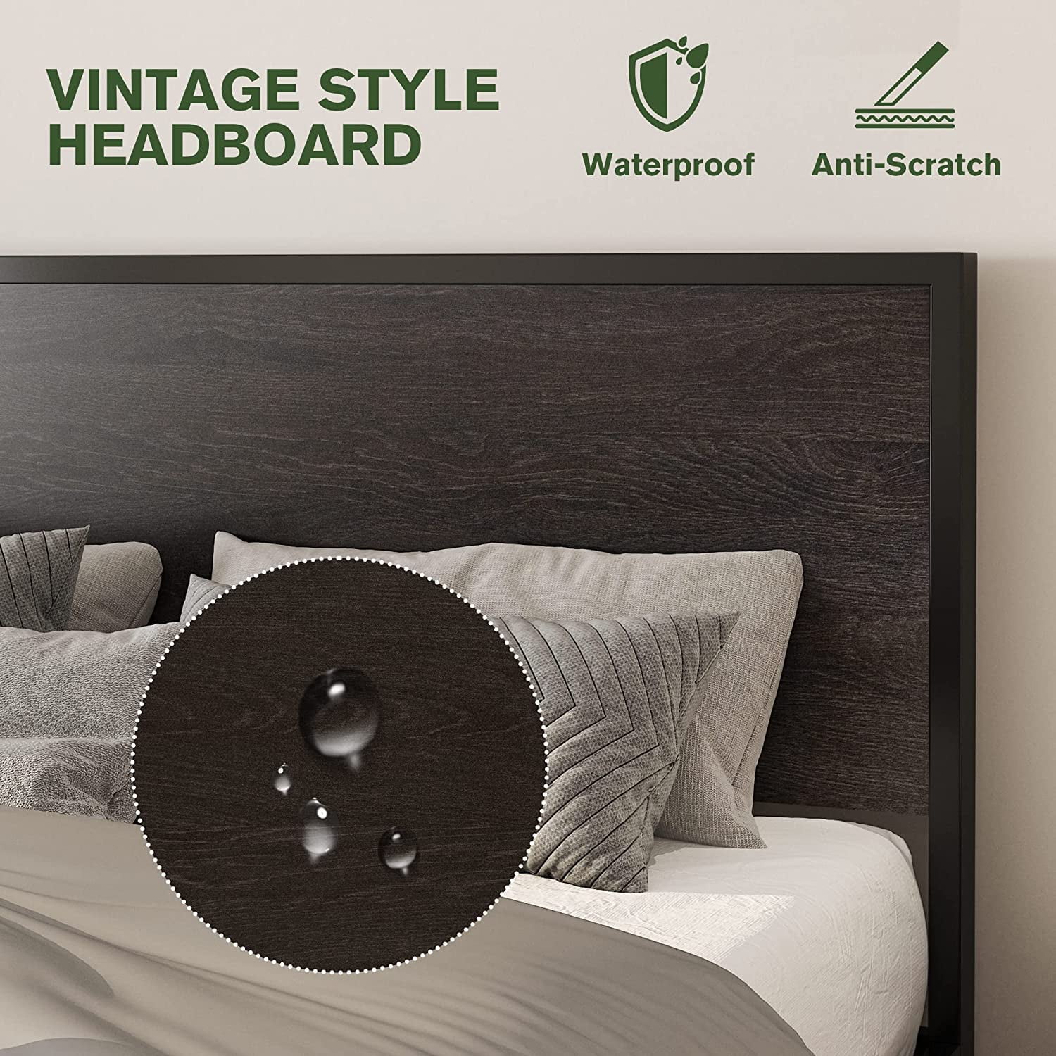 Full Size Platform Bed Frame with Wood headboard and Footboard  Heavy Duty 13 Metal Slats  no Box Spring Needed  Noise Free  Black