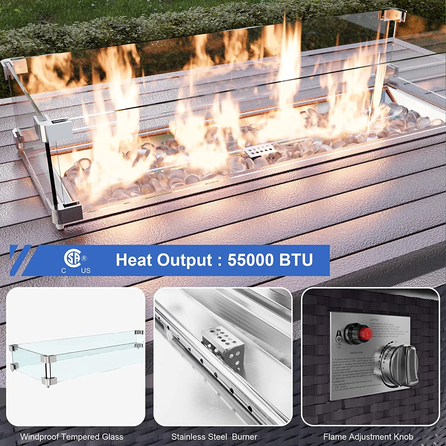 Gotland 15 Pieces Outdoor Patio Furniture Set with Propane Fire Pit Table Outdoor Sectional Sofa Sets Patio Furniture 43