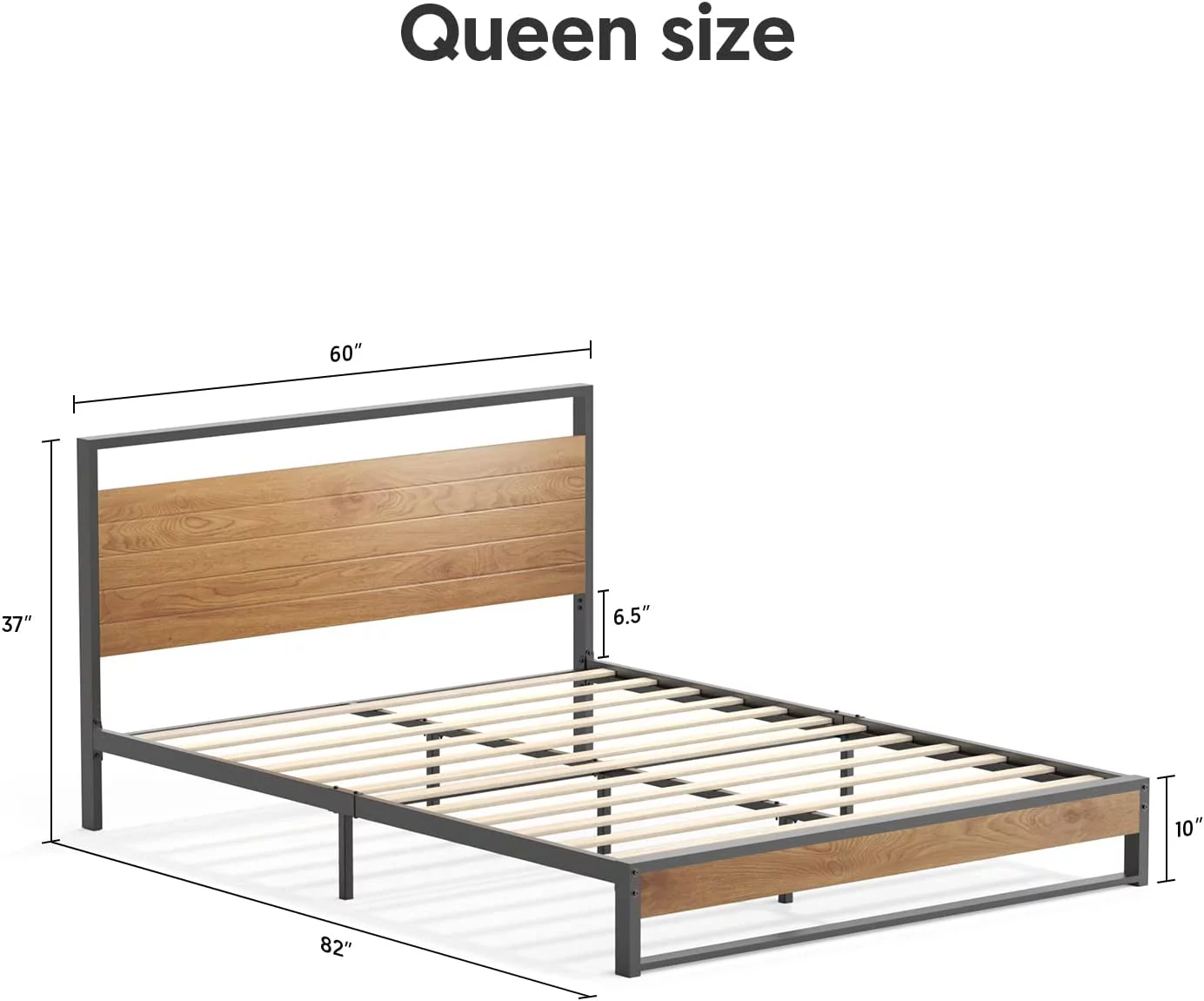 Metal Queen Size Platform Bed Frame with Wood Headboard/Footboard (Queen (U.S. Standard))