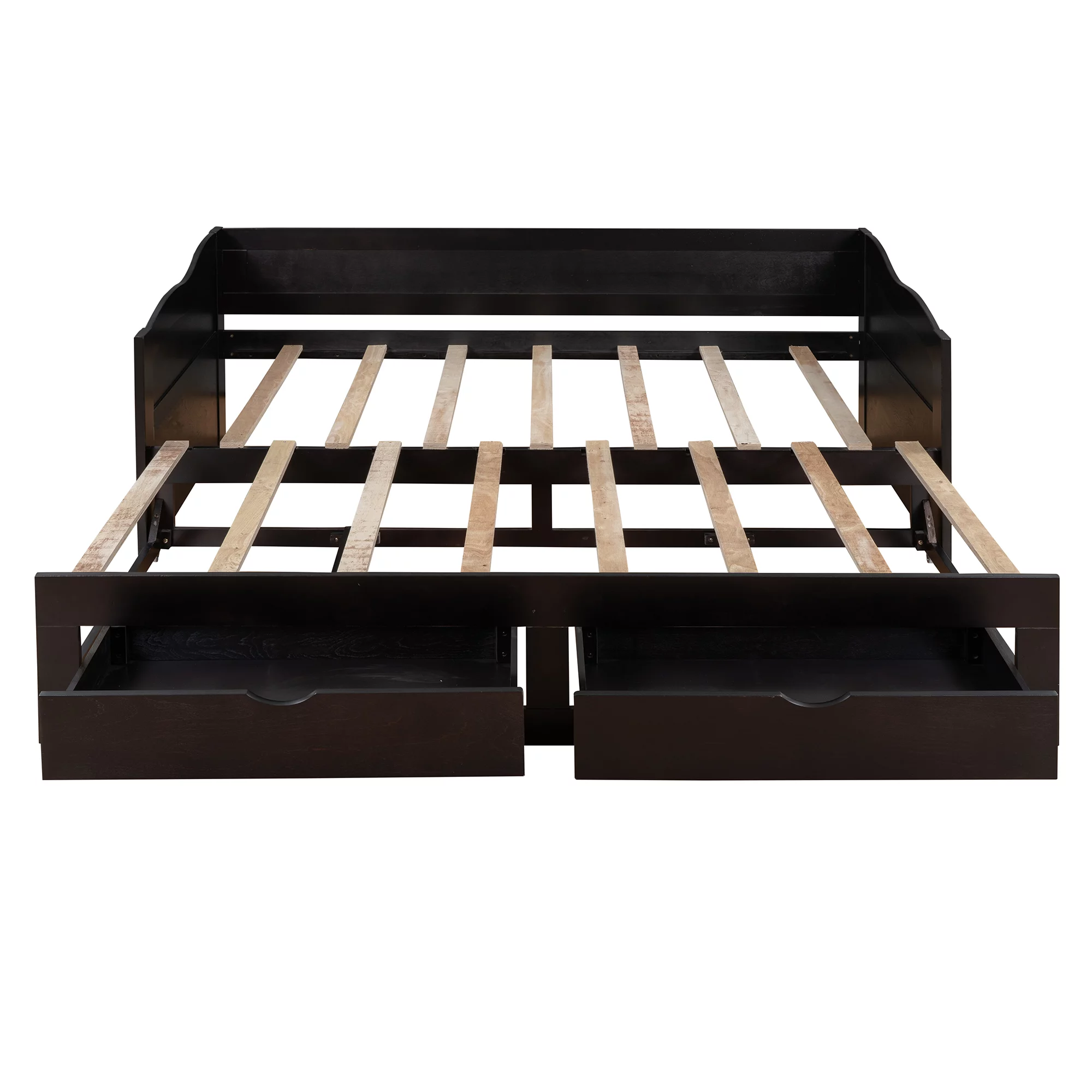 Twin Wooden Daybed Frame with Trundle and Two Storage Drawers, Bedroom Furniture with Trundle, Extendable Bed Platform Beds