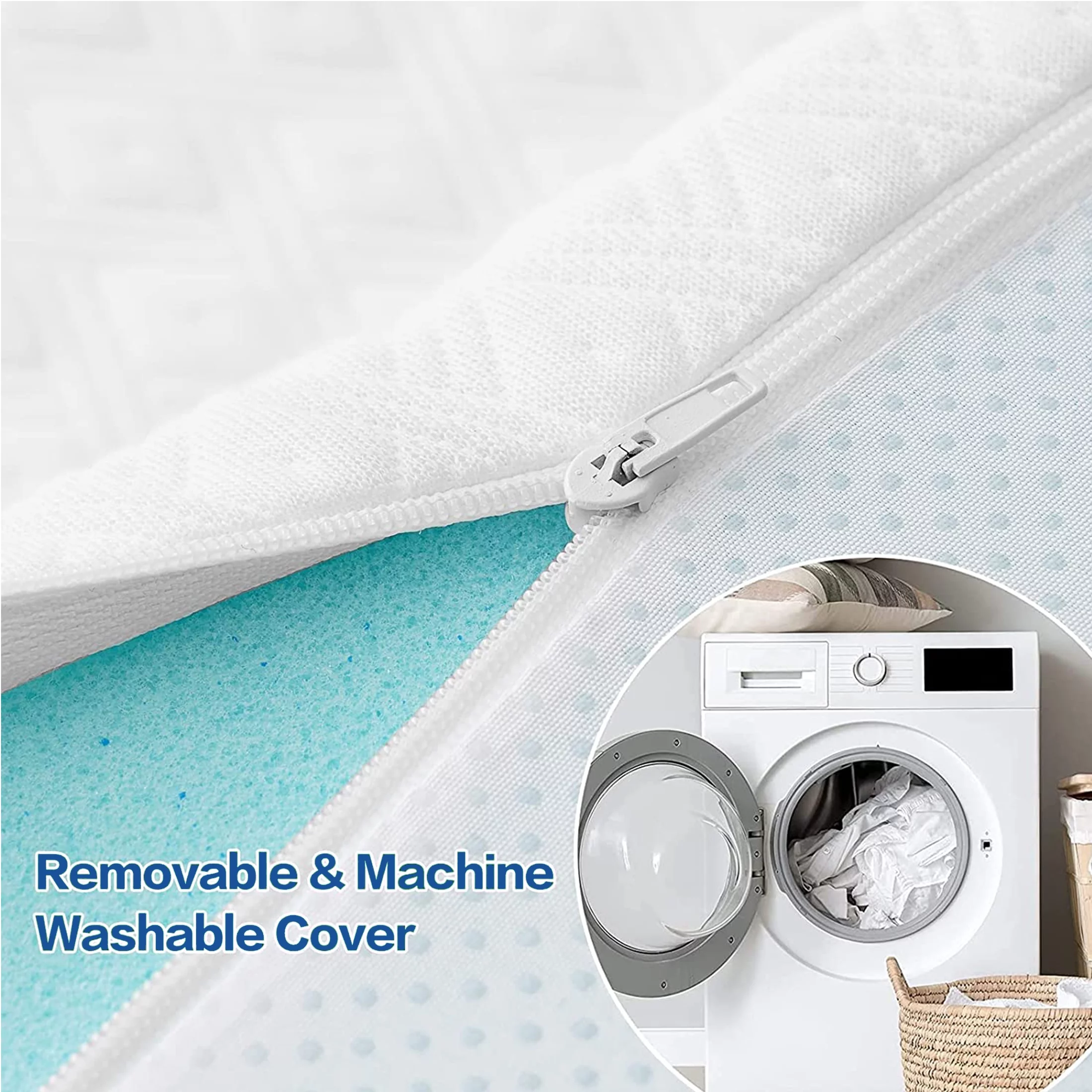 INGALIK 3 Inch Gel Memory Foam Mattress Topper Queen Size, Mattress Pad Cover for Pressure Relief, Bed Topper with Removable Rayon Made from Bamboo Cover, Soft & Breathable, White