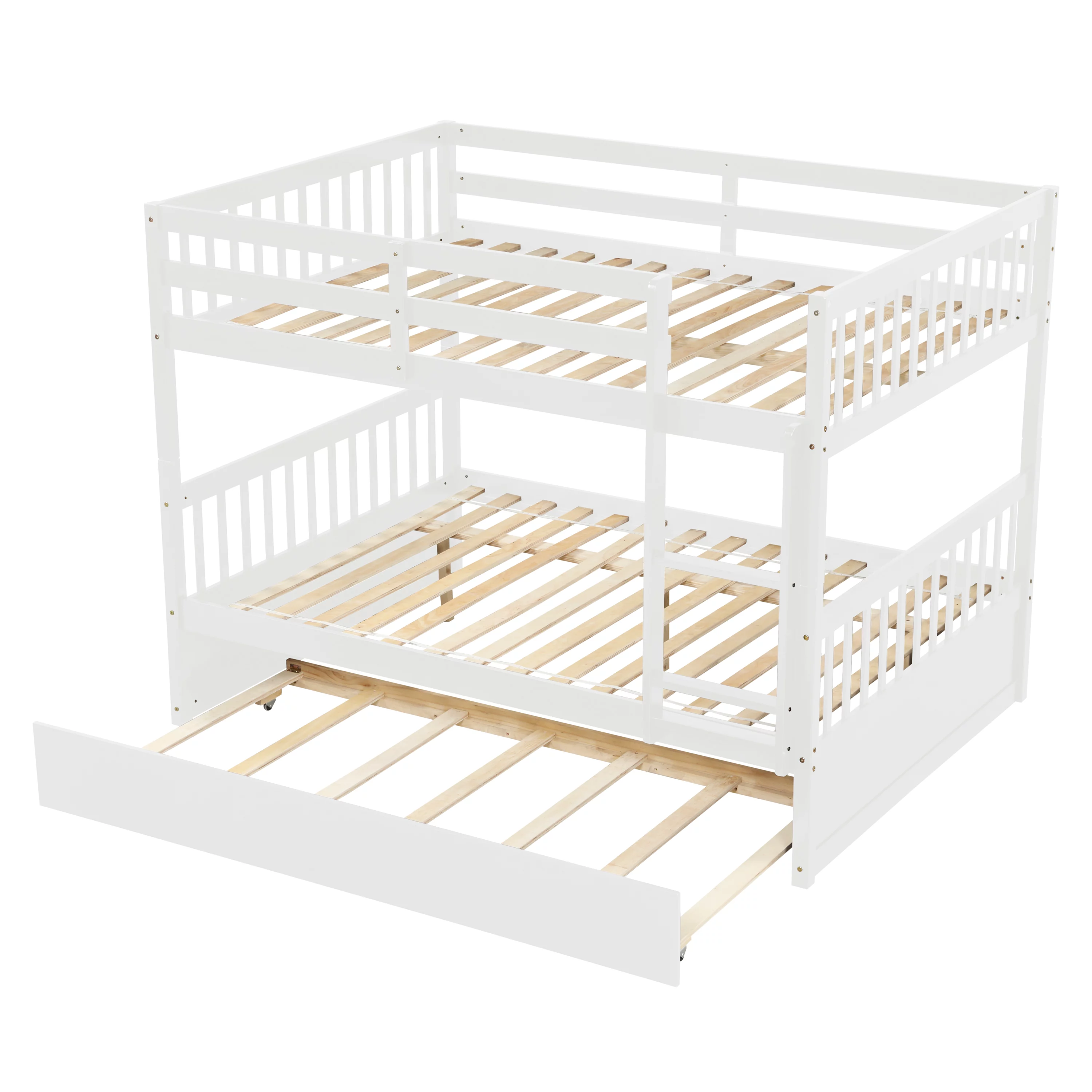 Bellemave Full Over Full Bunk Bed with Trundle,Wooden Trundle Bed Frame with Ladder,Convertible to 2 Platform Beds for Kids Teens Adults(White)