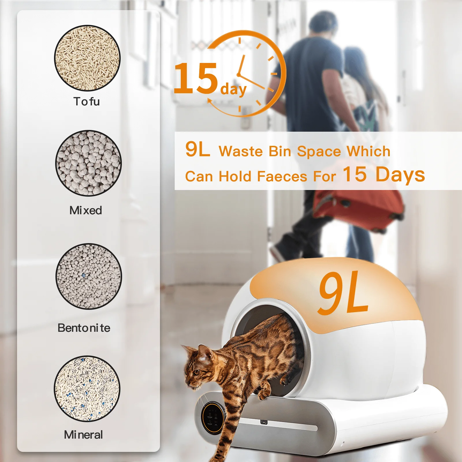 Automatic Cat Litter Box , Suitable For 1-3 Cats, Self-cleaning 65l+9l Large Capacity Cleaning Robot, App Control/odor Removal/safety Protection Smart Cat Litter Box