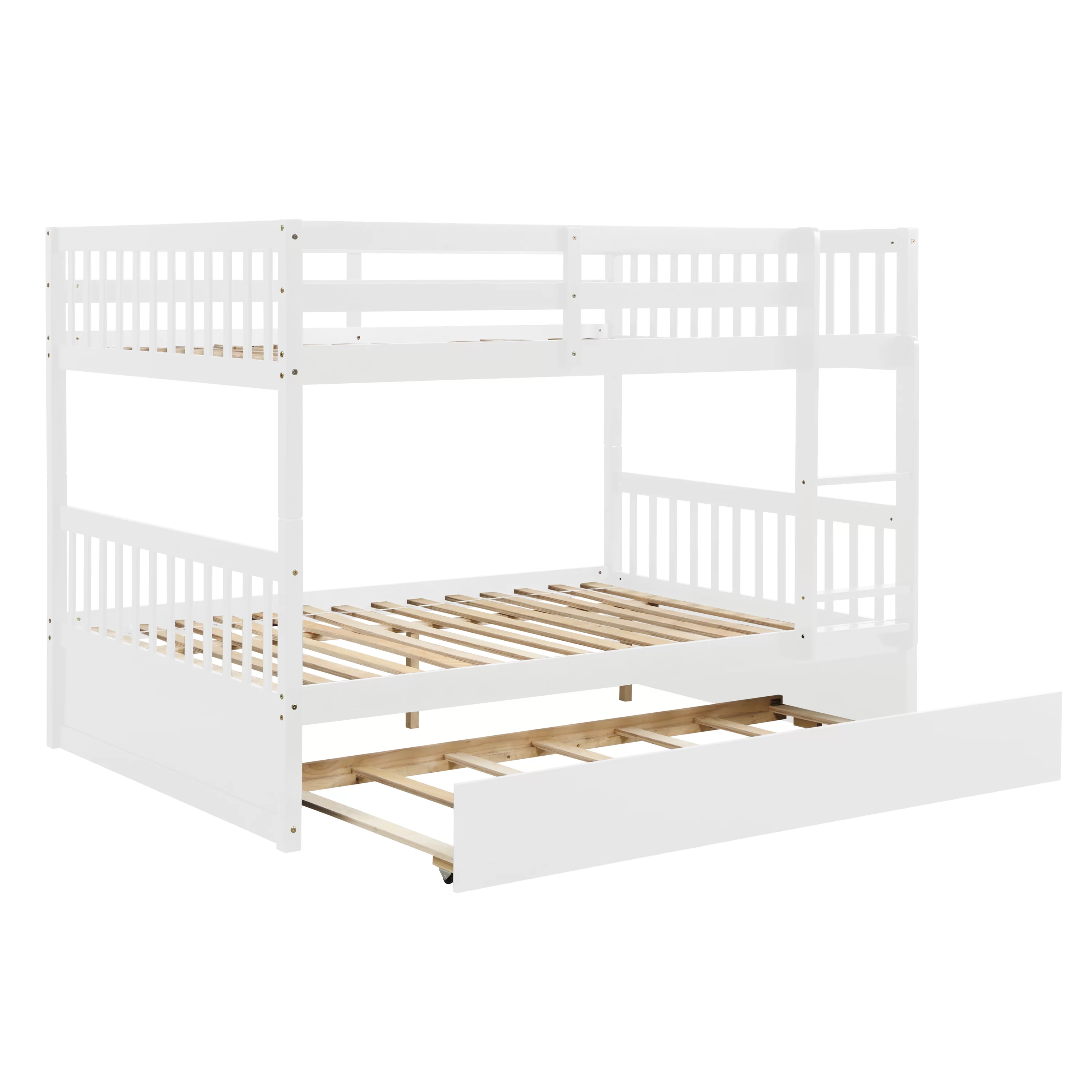 Bellemave Full Over Full Bunk Bed with Trundle,Wooden Trundle Bed Frame with Ladder,Convertible to 2 Platform Beds for Kids Teens Adults(White)