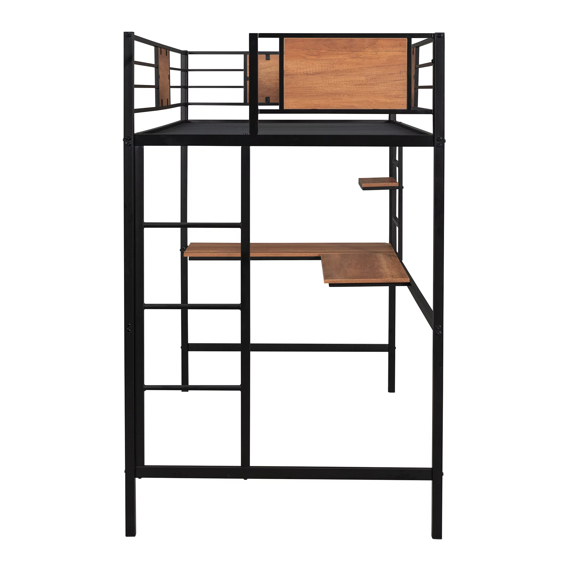 Bellemave Twin Metal Loft Bed with L-Shape Desk and Shelve,Sturdy Metal Loft Bed Frame with Guardrail for Kids,Teens, Black