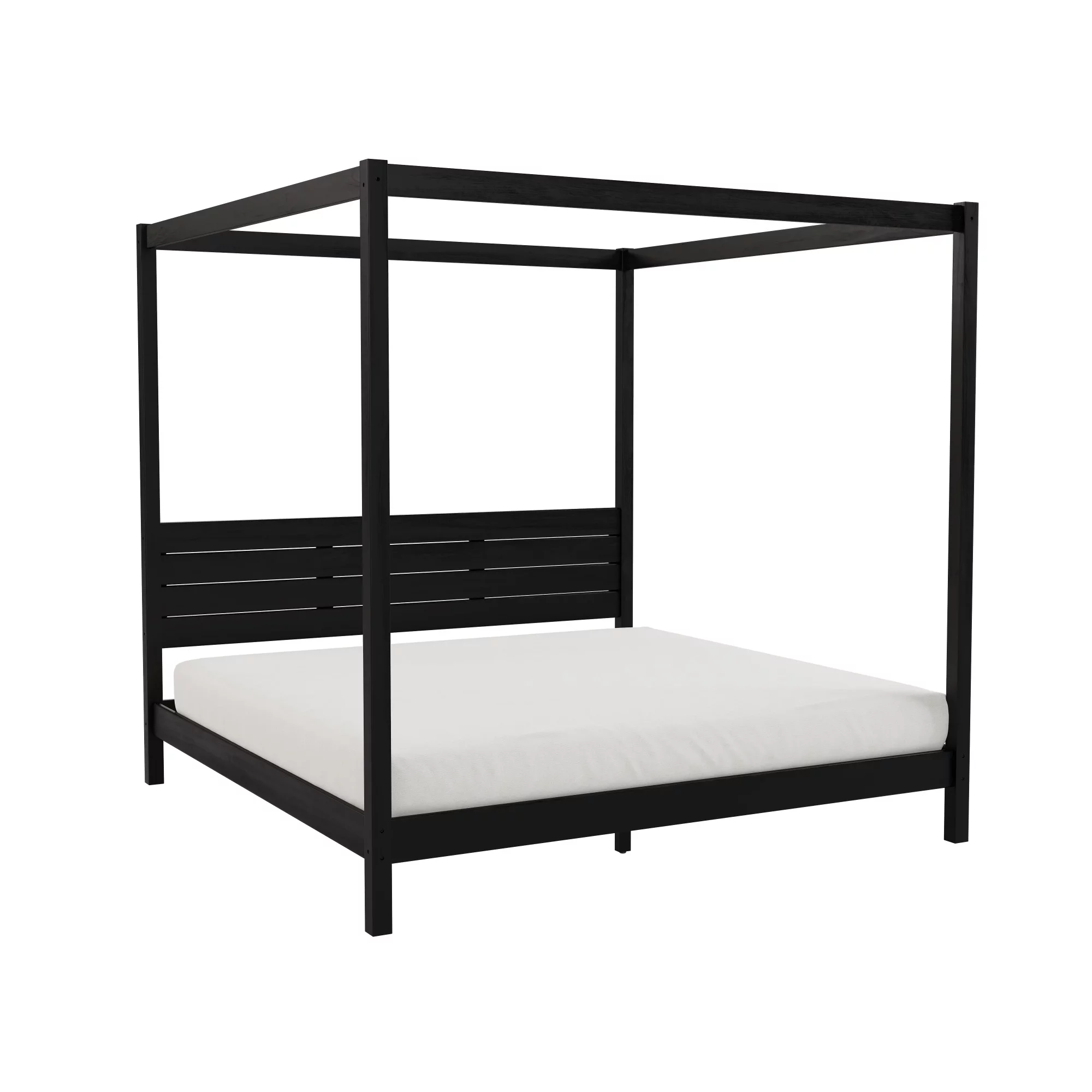 Walker Edison Minimalist Solid Wood King-Size Canopy Bedframe, Black