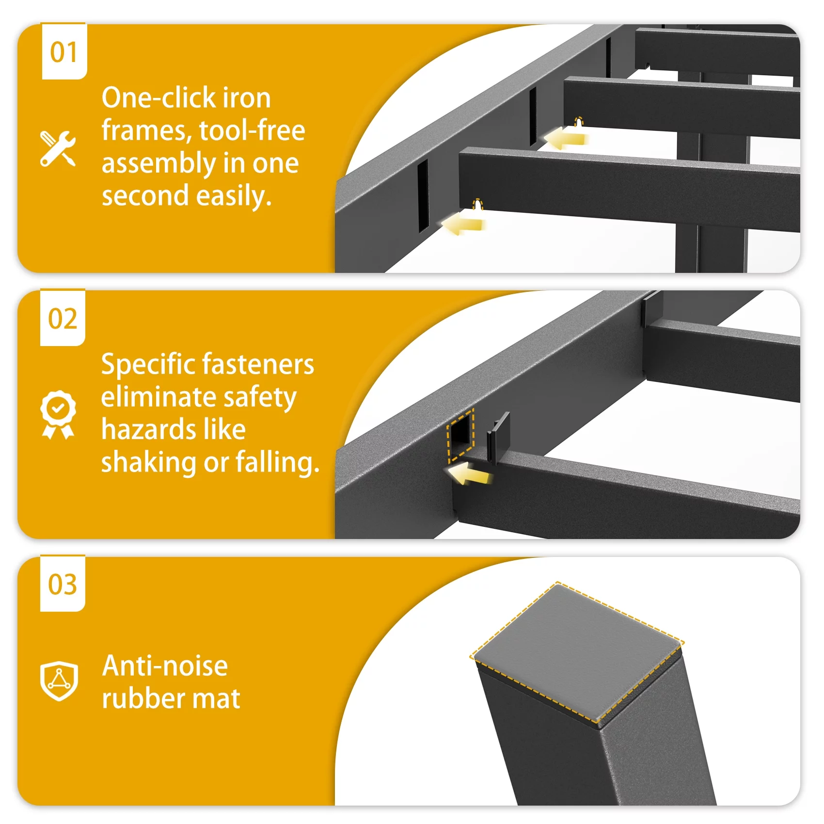 Mr IRONSTONE Heavy Duty Queen Size Metal Platform Bed Frame with Headboard and Footboard 14