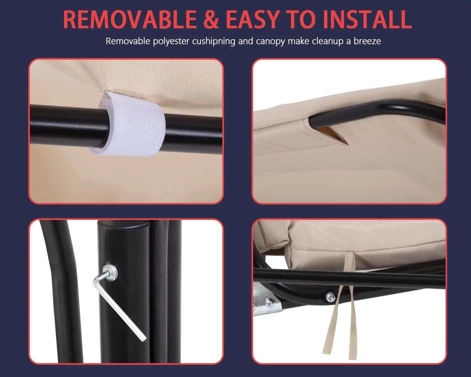 FDW New Canopy Porch Swing Glider Hammock Chair,Beige