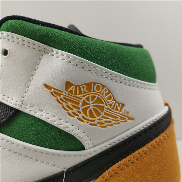 AIR JORDAN 1 MID SE WHITE LASER ORANGE LUCKY GREEN (GS) BQ6931-101