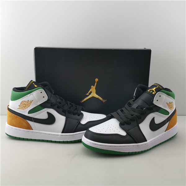 AIR JORDAN 1 MID SE WHITE LASER ORANGE LUCKY GREEN (GS) BQ6931-101