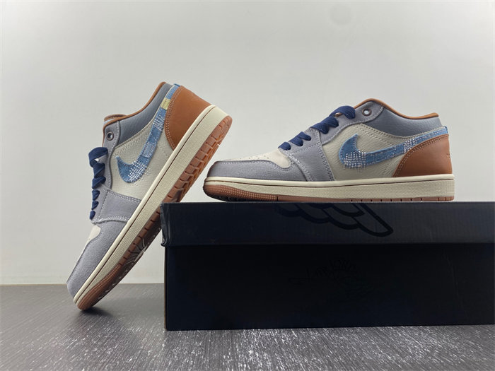 Air Jordan 1 Low SE Phantom Repaired Denim Swoosh FZ5042-041