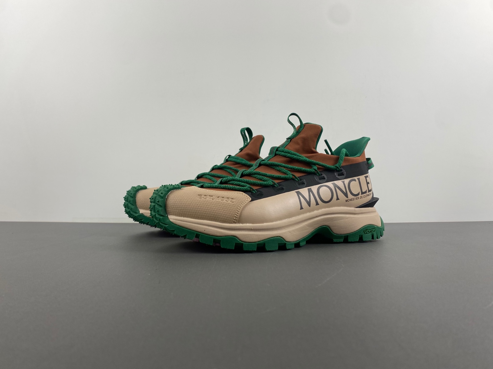 Moncler milk tea green brown black low top