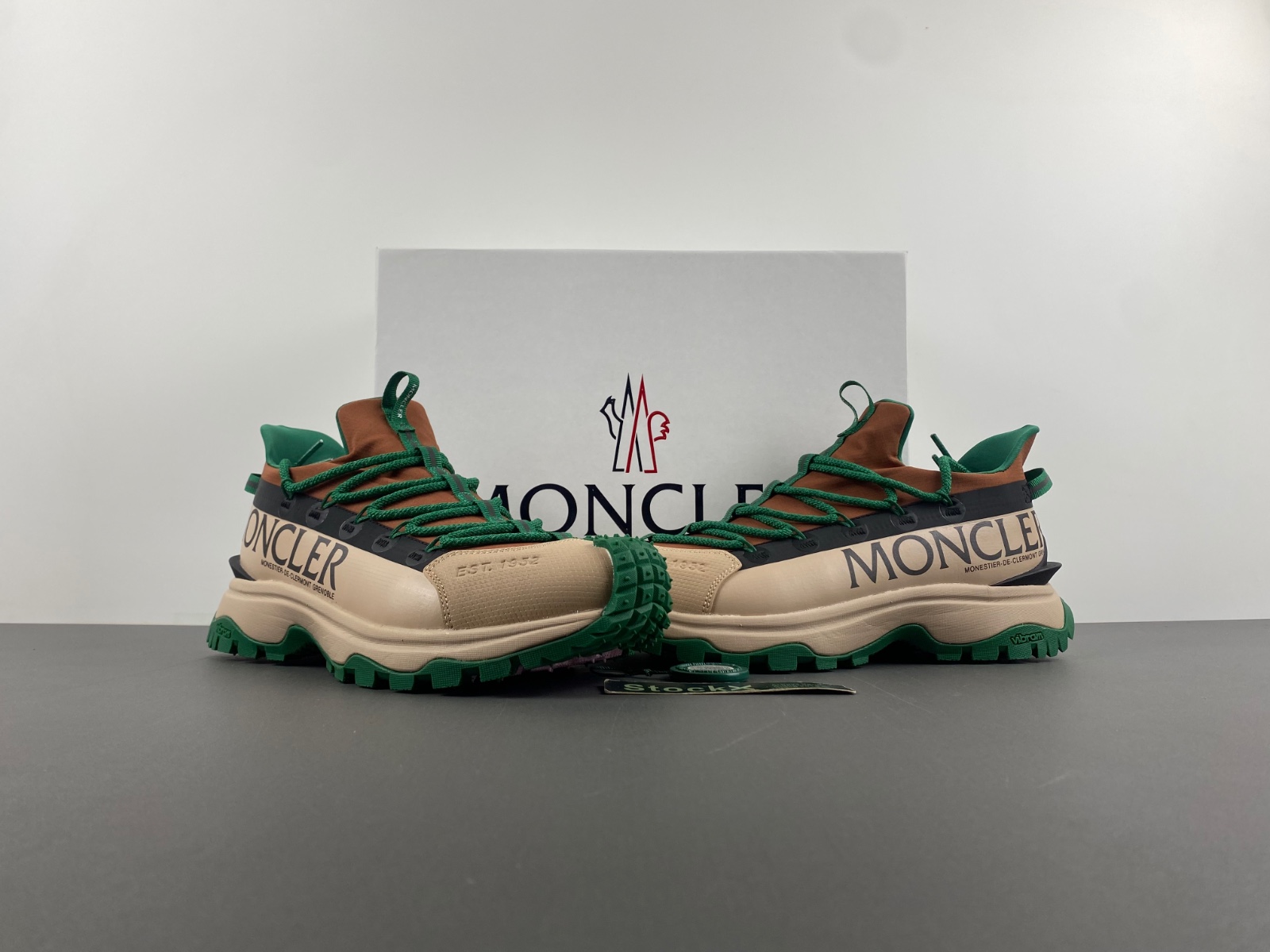 Moncler milk tea green brown black low top