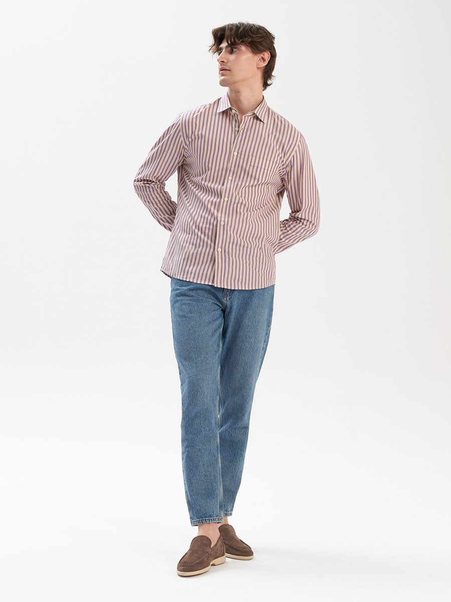 Szarobrzowe mokasyny mskie na beowym spodzie