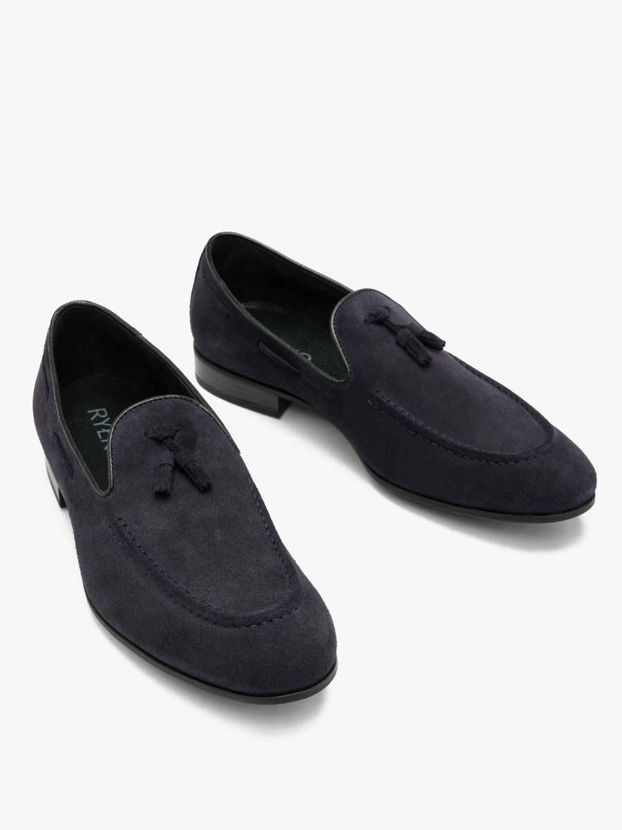 Granatowe mokasyny mskie z frdzlem