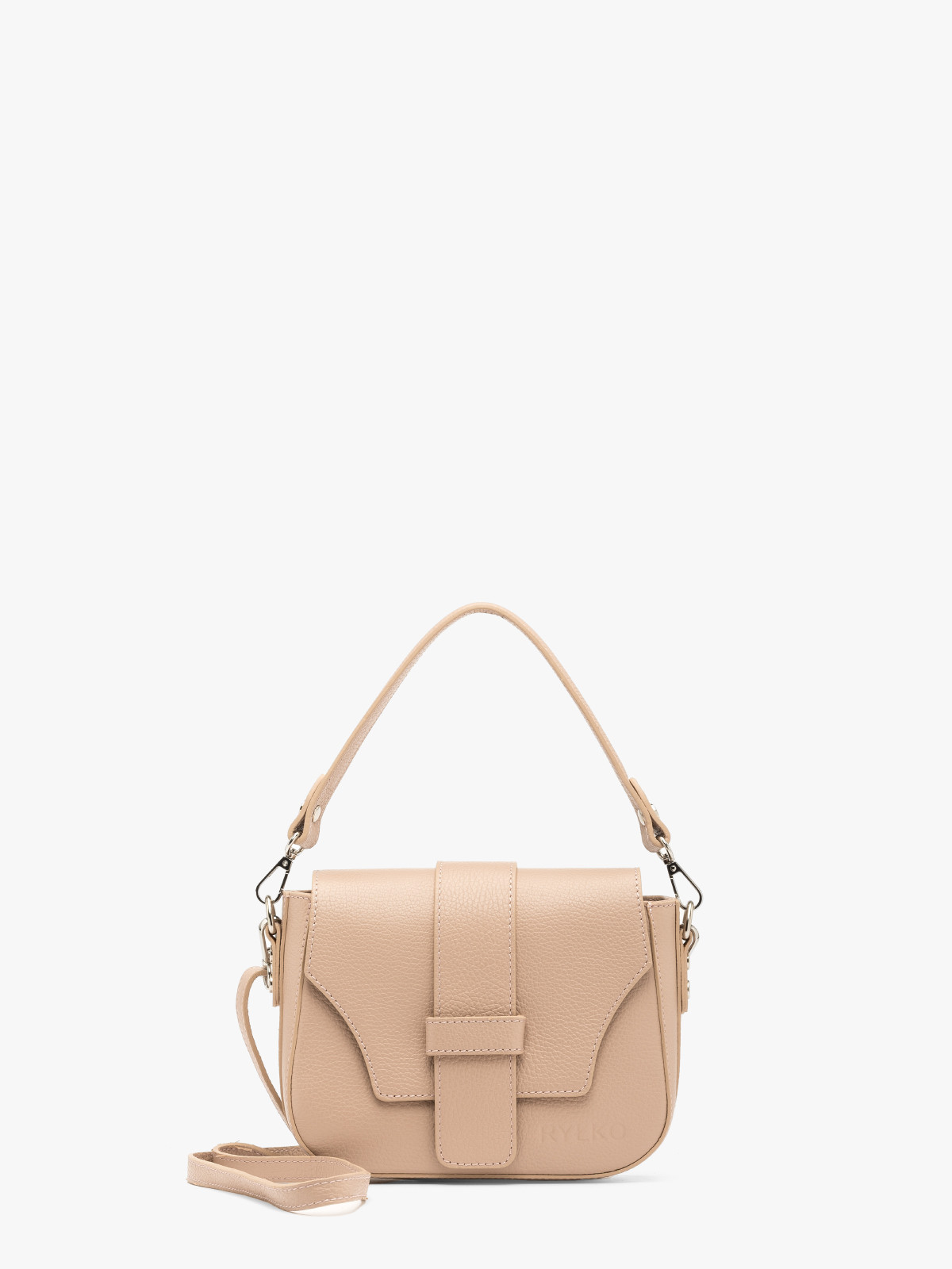 Maa torebka w kolorze pudrowego róu z wytaczanym logotypem