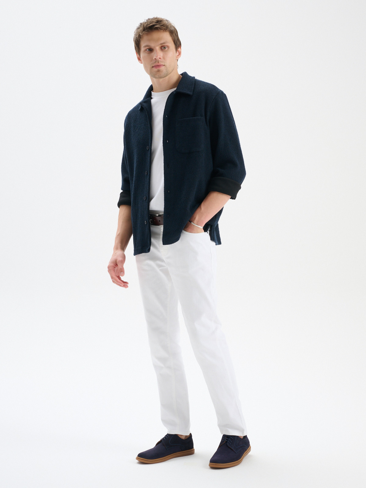 Granatowe póbuty mskie welurowe