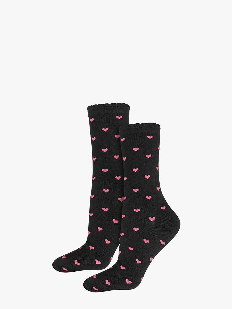 Czarne skarpety damskie w serduszka
