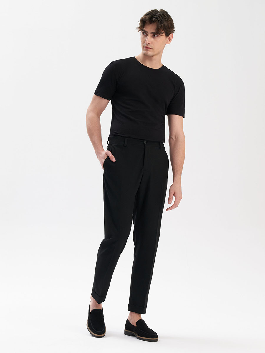 Czarne mokasyny mskie z beowym otokiem na podeszwie