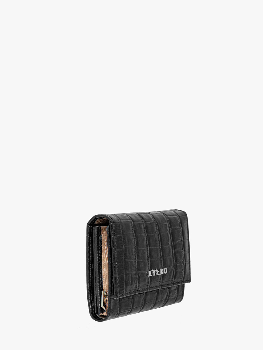 Czarny portfel damski z ozdobn faktur