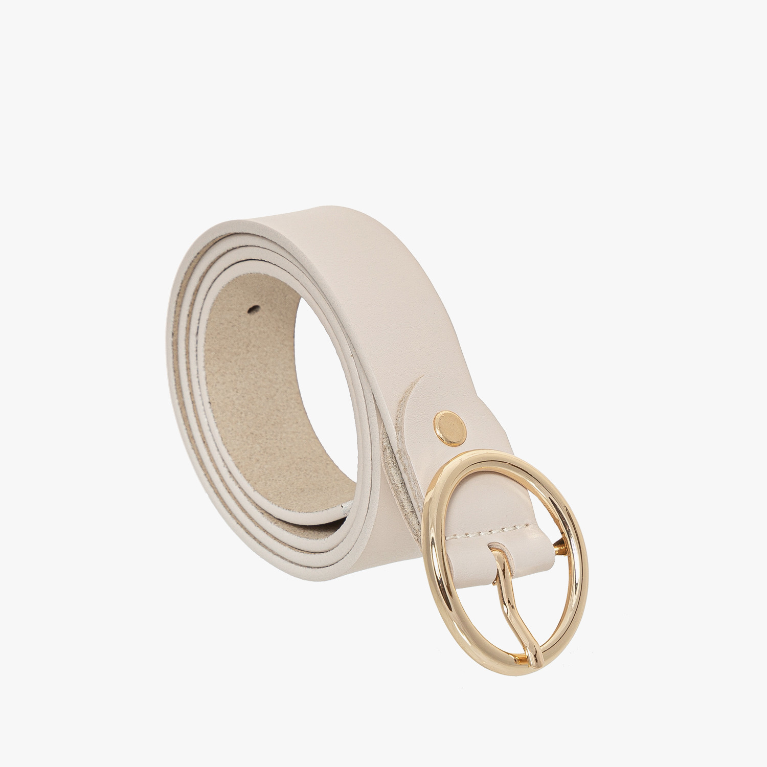 Kremowy pasek damski ze zot klamr