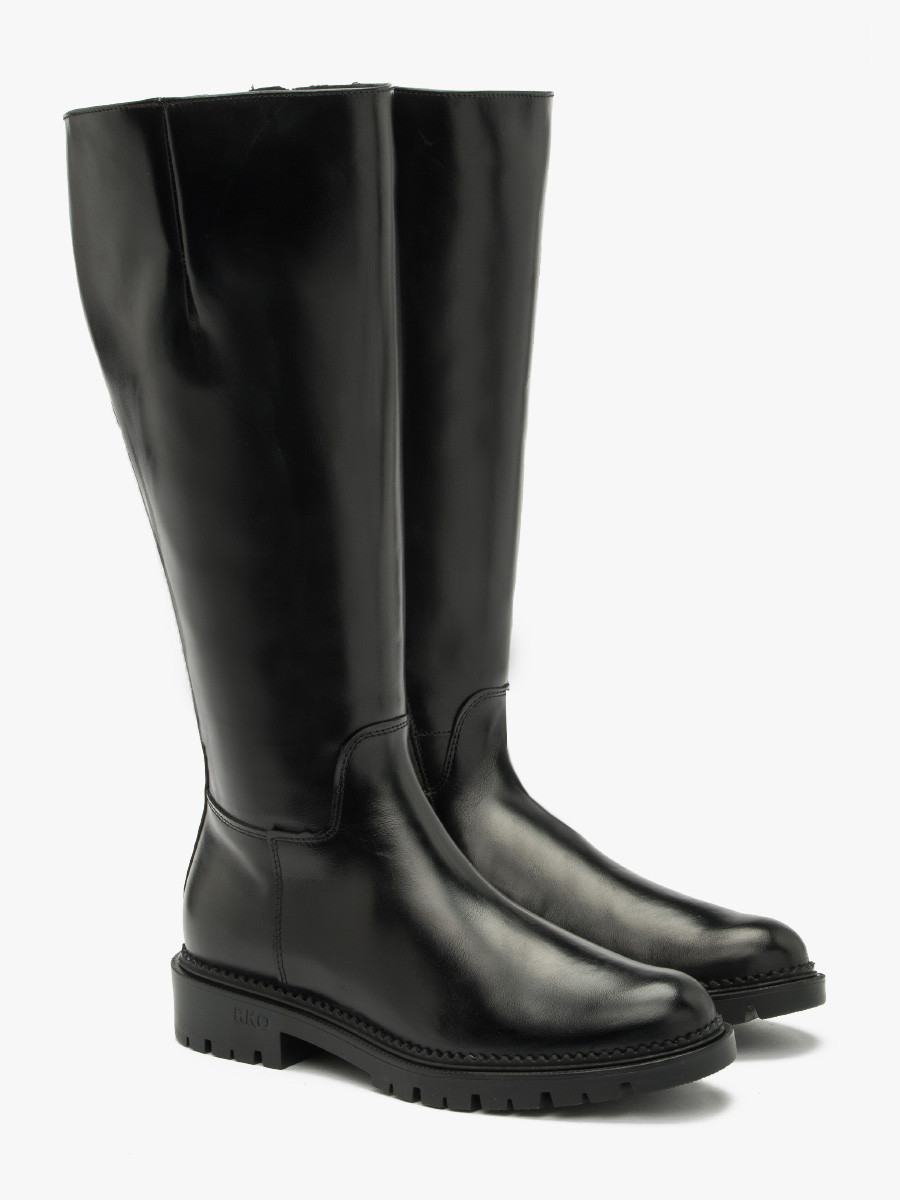 Czarne kozaki damskie z szerok cholewk