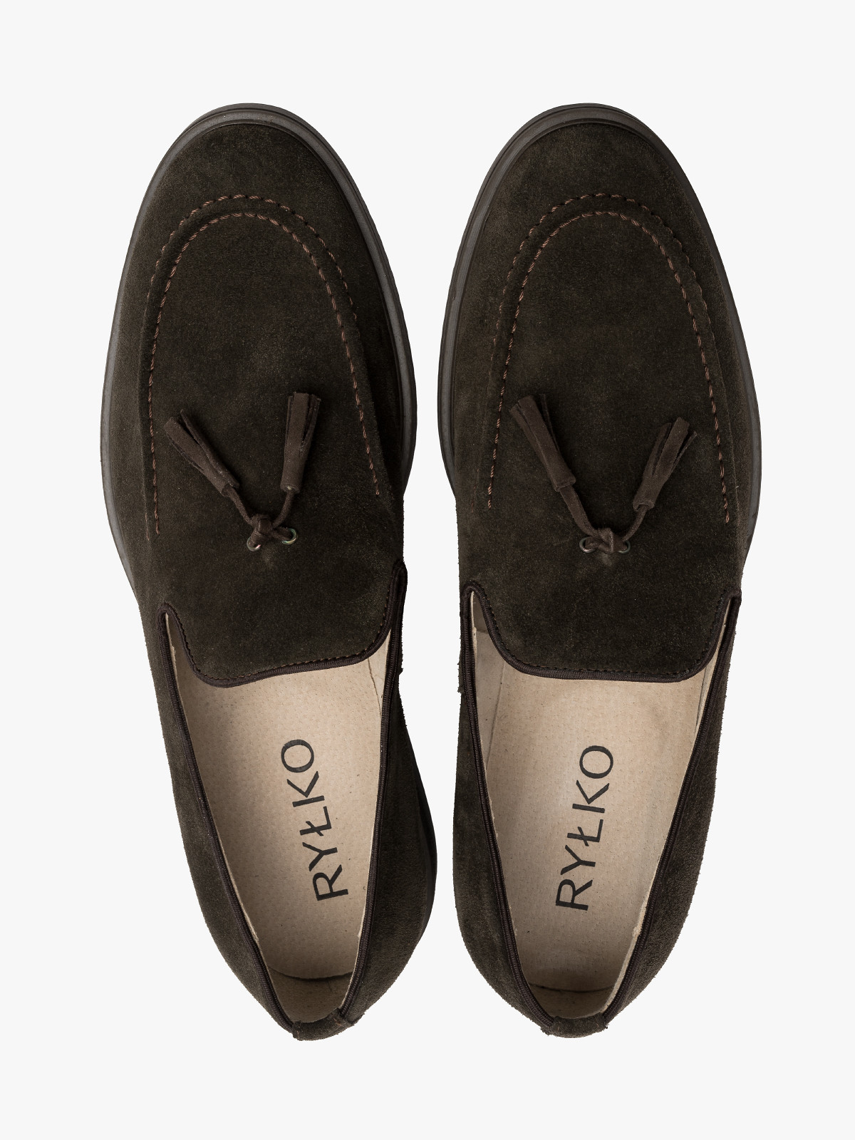 Ciemnobrzowy mokasyn mski z ozdobnym frdzlem