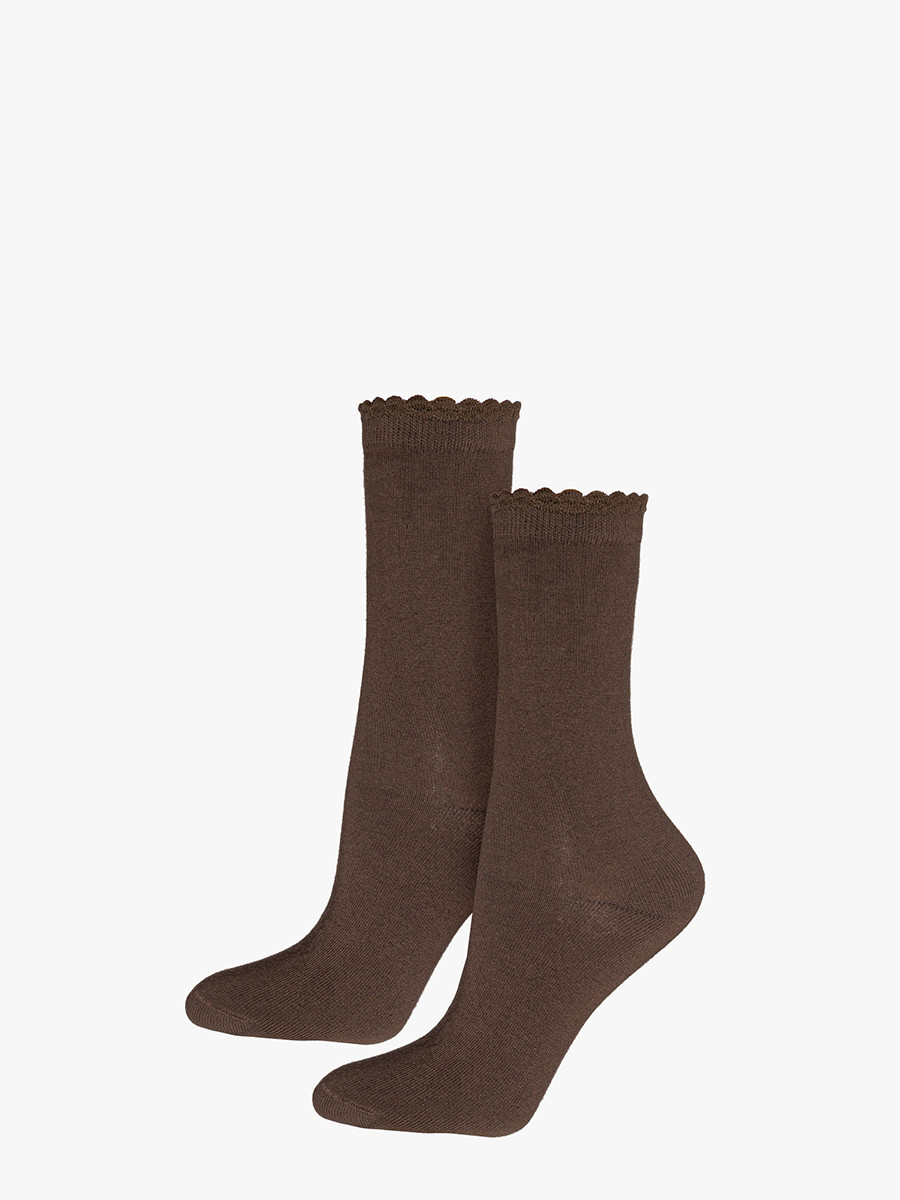 Brzowe skarpety baweniane z falbank