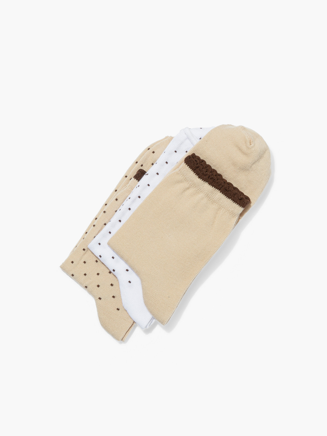 Beowo-brzowy trójpak skarpet damskich