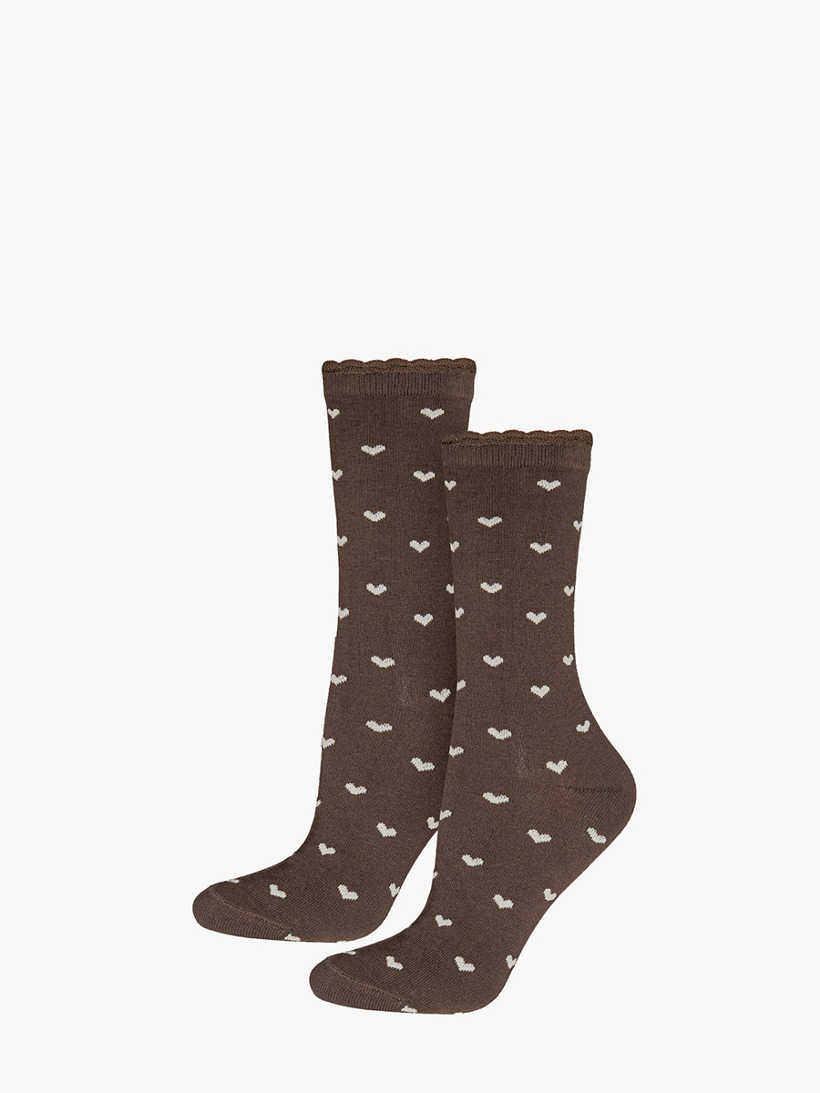 Brzowe skarpety damskie z motywem serca