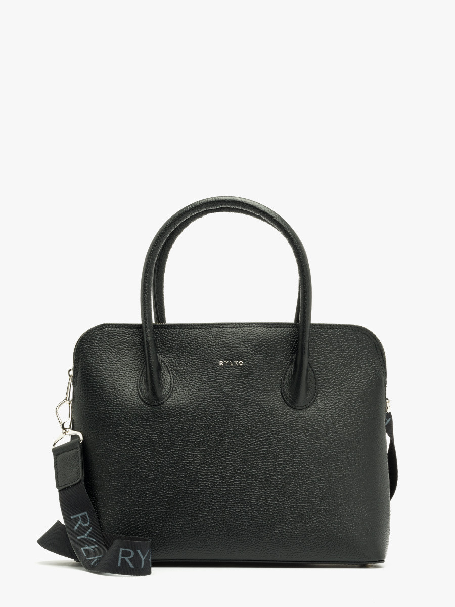 Czarna pakowna torebka damska z logotypem na pasku