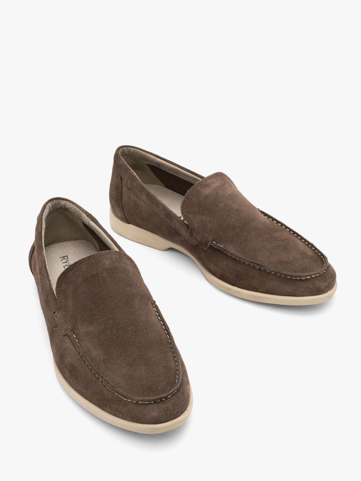 Szarobrzowe mokasyny mskie na beowym spodzie