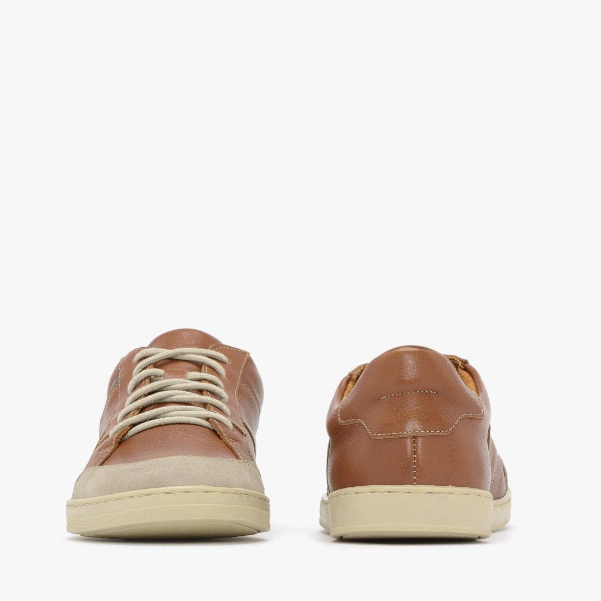 Brzowe póbuty z granatowymi wstawkami