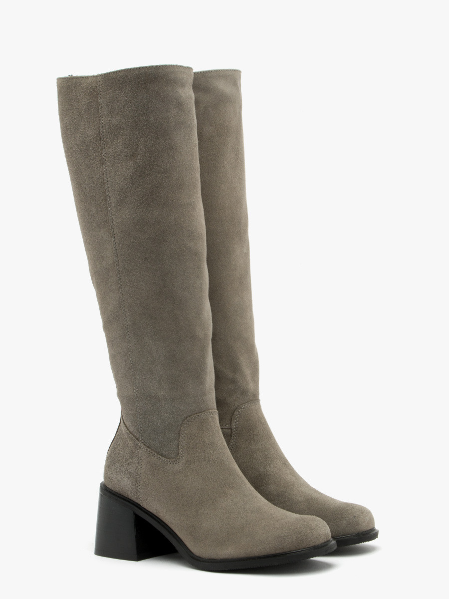 Szare welurowe kozaki