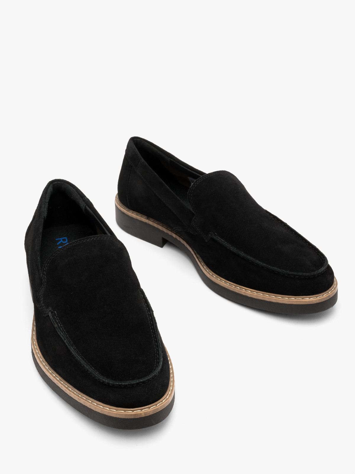 Czarne mokasyny mskie z beowym otokiem na podeszwie