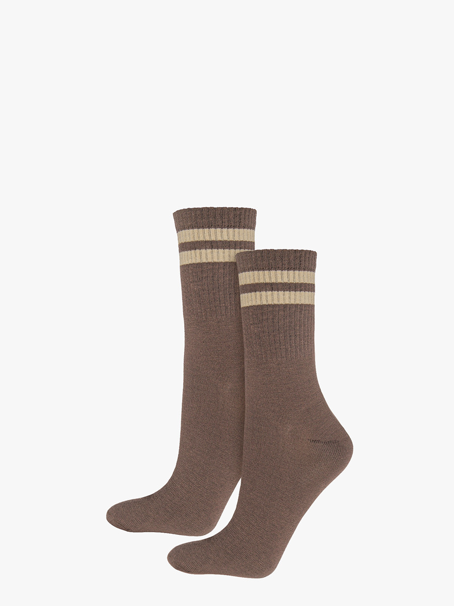 Ciemnobeowe skarpety z paskami