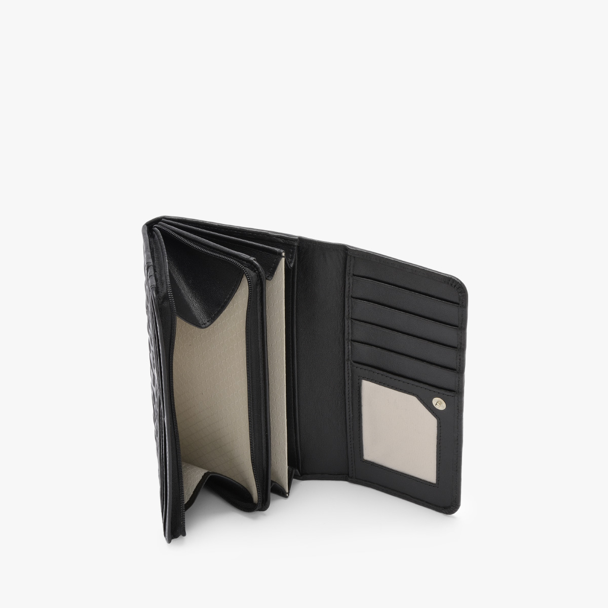 Wytaczany czarny portfel damski